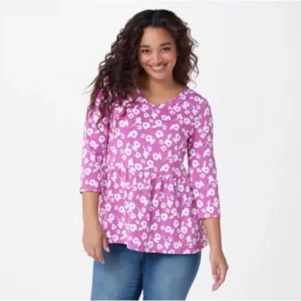 Denim & Co. Printed Jersey 3/4-Sleeve Peplum Top